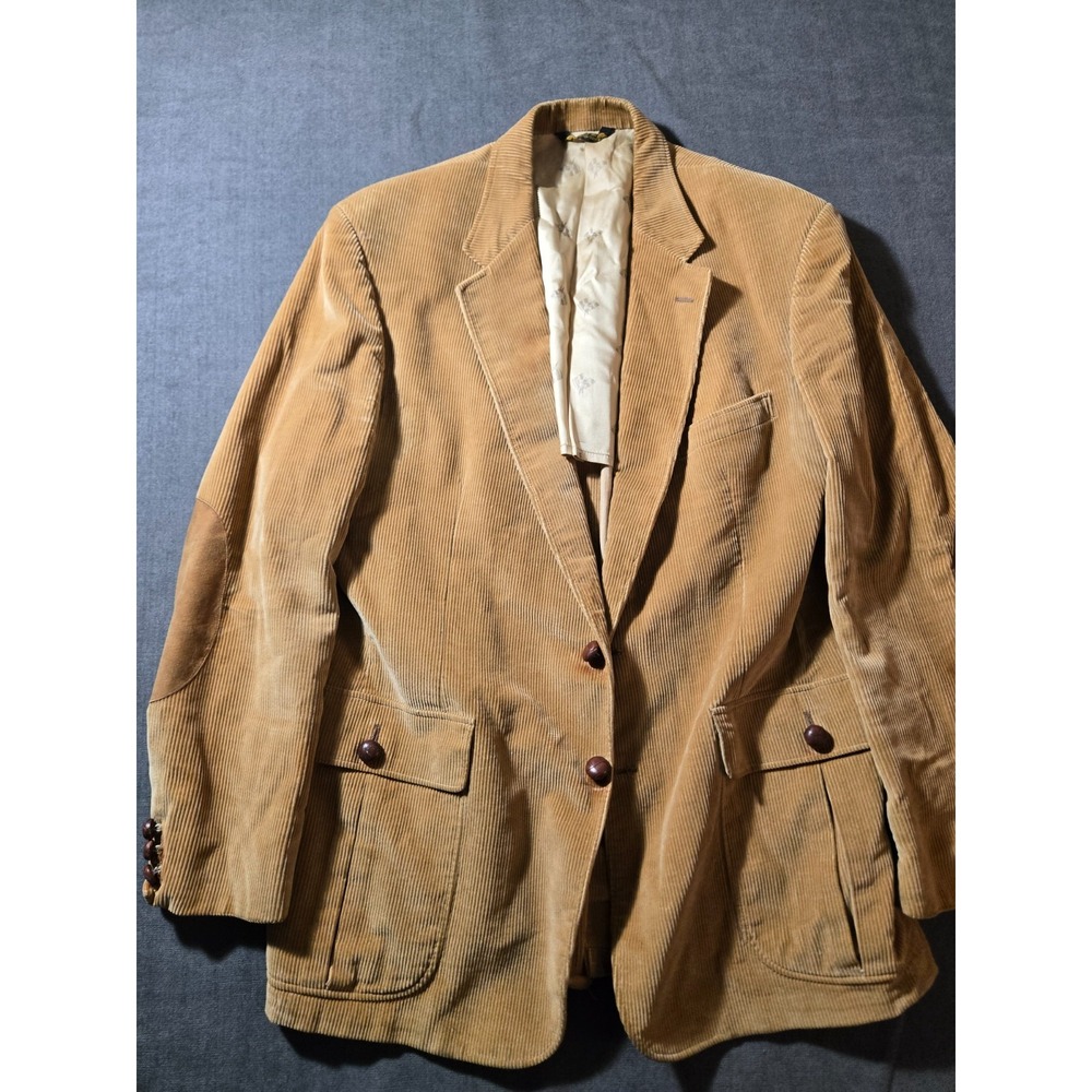 Vtg Cricketeer Corduroy Blazer Mens Tan Sport Coat Elbow Patches Union Made
